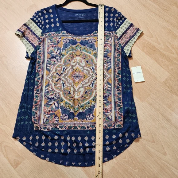 NWT Lucky Brand Persian Carpet Scoop Neck Short Sleeve Tee Shirt Navy XL - Picture 10 of 16